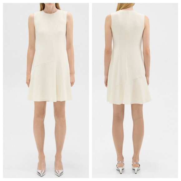 Theory Fit-and-Flare Dress in Striped Admiral Crepe - Picture 2 of 7